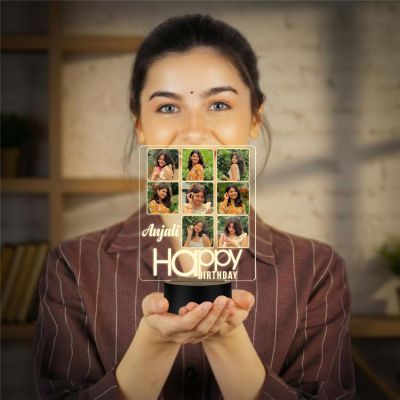 Personalized 3D Acrylic Photo Lamp with LED Base Customized Birthday Gift for Girls & Women, Features 8 Photo Collage with Name, Night Light for Bedroom Decoration Warm White Light